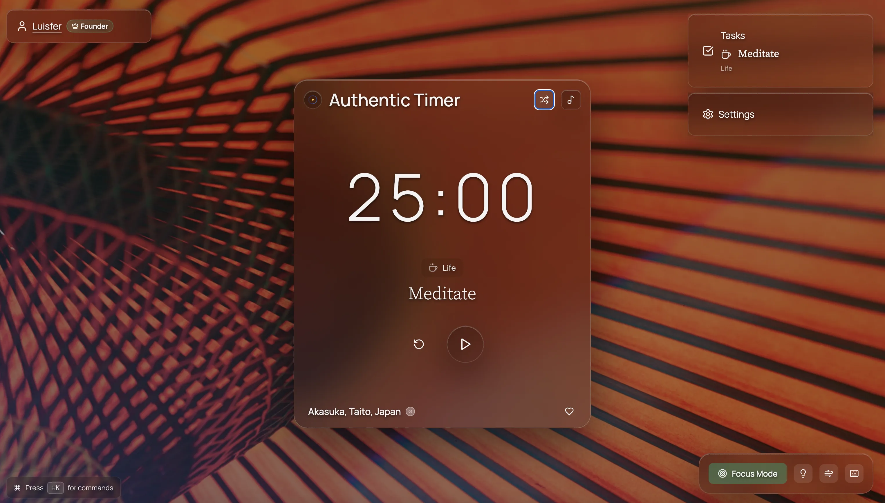 Authentic Timer running a session over a landscape painting